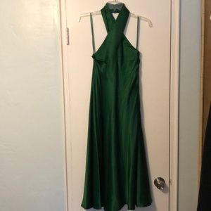 Green satin halter dress
